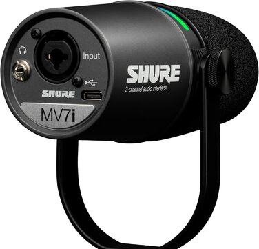 Мікрофон Shure MV7i Smart Podcast з вбудованим аудіоінтерфейсом, комплект для подкастингу, 2-канальний, Dual-XLR для мікрофонів або інструментів, USB-C підключення до ПК/телефону