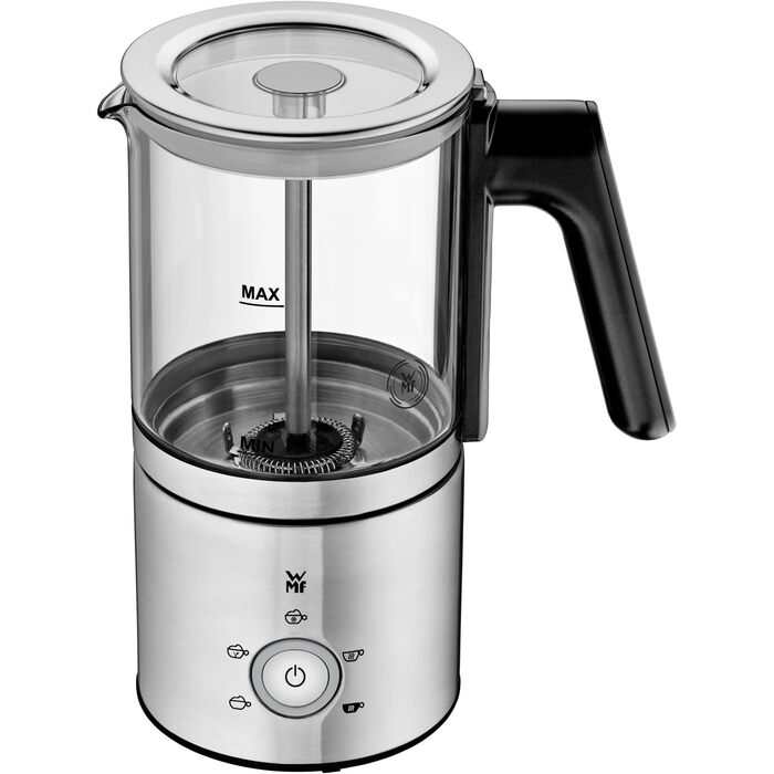 WMF Lono Silk: Електричний піноутворювач для молока індукційний, 150-500 мл, для капучино, лате, гарячого шоколаду (скло/шоколад)