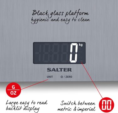 Електронні кухонні ваги Salter 1103 SSDR, до 5 кг, нержавіюча сталь, LCD-дисплей, тара, вимірювання рідин, метрична/імперська шкала, компактний дизайн