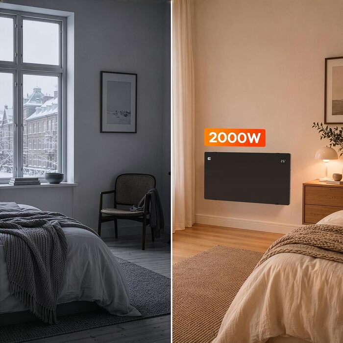 Розумний керамічний обігрівач стін CIARRA Smart WLAN 1000W (CBHX20-B), електричний настінний конвектор з керуванням через Wi-Fi