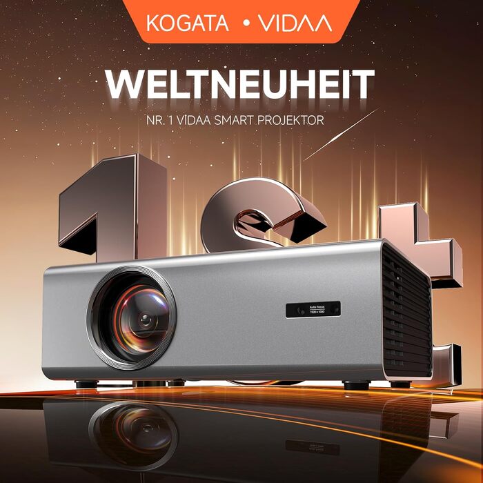 4K Smart проєктор KOGATA з Wi-Fi та Bluetooth: HDR10+, автофокус, 6D Keystone, Dolby Audio. Для дому, саду та стрімінгу (Титан Сірий)