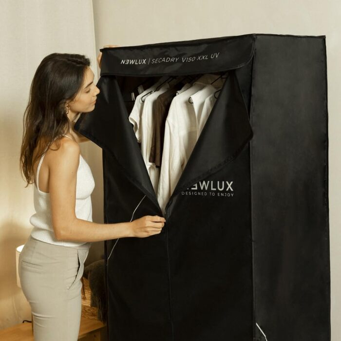 Портативний електричний сушарка для одягу Newlux Secadry (1200W) з UV-дезінфекцією, місткість 15 кг, 4 режими, таймер 180 хв, чорний