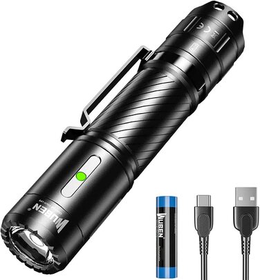 Ліхтарик WUBEN C3 LED, надяскравий, USB-C, 1200 люмен, IP68, 6 режимів, тактичний, компактний, водонепроникний, для кемпінгу, туризму, надзвичайних ситуацій, чорний