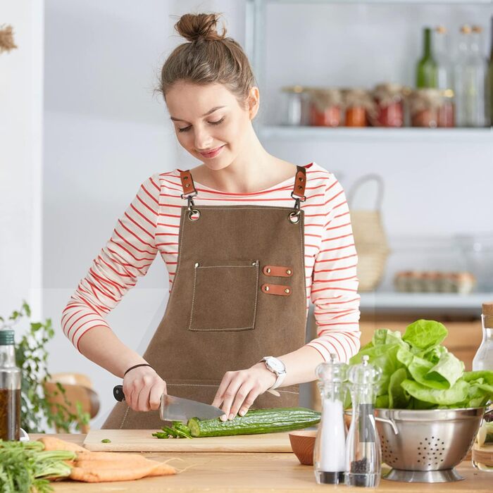 Фартух SUPRBIRD для кухні та гриля, джинсовий, з кишенями, регульований, унісекс, коричневий, подарунок для чоловіків і жінок, для готування, випічки, ручна робота