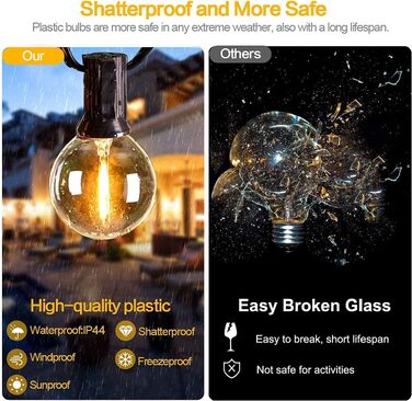 Гірлянда світлова вулична 45м LED G40 пластик, IP44, теплий білий 2700K для саду, тераси, вечірки