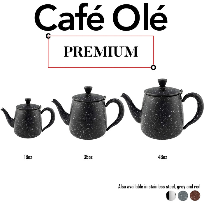 Чайник Café Olé PT-018BG 0,5 л преміум з нержавіючої сталі, чорний граніт, безкапельний носик, порожнисті ручки, відкидний кришка