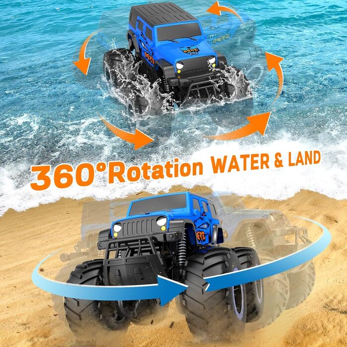 Радіокерований позашляховик Monstertruck 2.4GHz 4WD (до 15+ км/год) з двома акумуляторами, водонепроникний, для дітей від 6 років