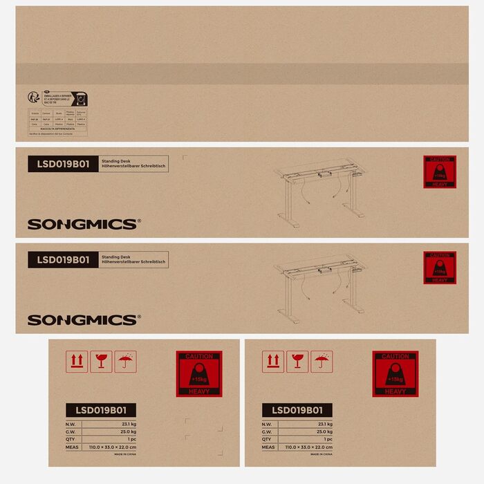 Електричний письмовий стіл SONGMICS 60×120 см, регульований по висоті, подвійний мотор, пам'ять на 4 положення, захист від зіткнень, вінтажний коричневий-чорний