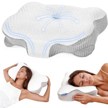 Подушка для шиї з Memory Foam, анатомічна для сну на боку та спині, біла. Ортопедична подушка для підтримки шийного відділу хребта.