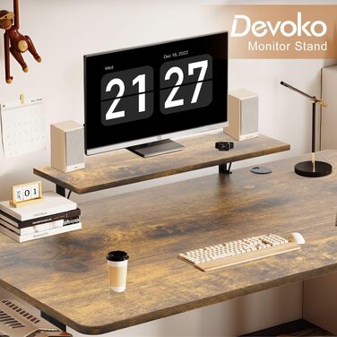 Електричний регульований стіл Devoko 160x70 см з підставкою для монітора, Vintage Brown. Ергономічне стояче робоче місце з пам'яттю висоти