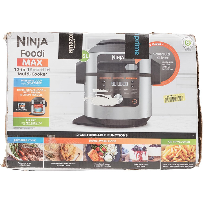 Мультиварка Ninja Foodi MAX 12-в-1 з SmartLid, 7,5 л, тиск, аерофритюр, повільне приготування, нержавіюча сталь, модель OL650EU