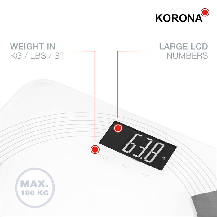 Діагностичні ваги Korona DEBBY 73510 з аналізом жиру, води, м’язової маси, BMI, до 180 кг