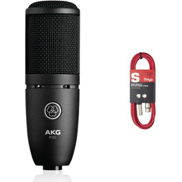 Студійний конденсаторний мікрофон AKG P120 чорний + кабель Stagg XLR-XLR 3 м червоний для запису