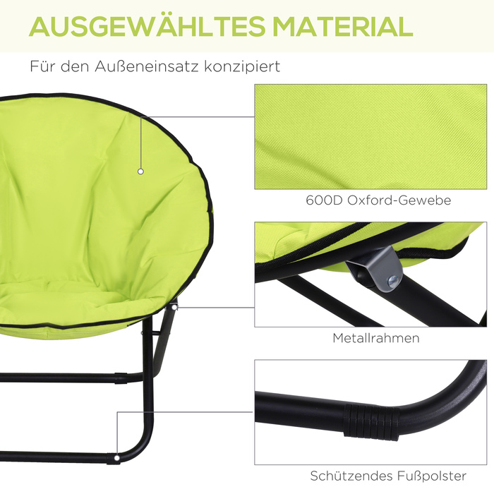 Outsunny Camping Chair Складне кемпінгове крісло зі спинкою, складне крісло до 120 кг, м'яке місячне крісло дуже широке, розкладне крісло Вуличне крісло для саду, балкона, кемпінгу, жовтий