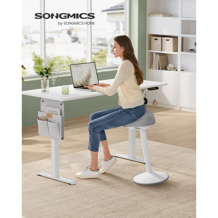 Стілець-стільчик SONGMICS, обертається на 360°, регулювання висоти 58-83 см, великий антиковзкий базис, сучасний дизайн, чорний