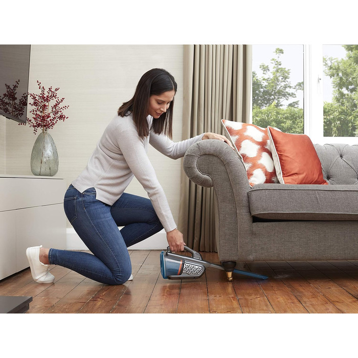 Акумуляторний ручний пилосос BLACK+DECKER Dustbuster Smart Tech 18 В, 36 Вт·год, циклонний, 2 режими, витяжна щілинна насадка, зарядна станція, настінне кріплення, титан/срібло/синій