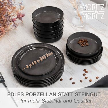 Набір обідніх тарілок Moritz & Moritz VIDA, 6 шт, порцеляна, антрацит (комплект посуду 24 предмети)