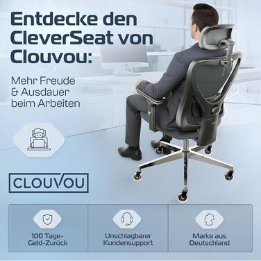 Ергономічне офісне крісло CleverSeat - стілець для роботи та геймінгу, обертовий, до 150 кг, антрацит/чорний