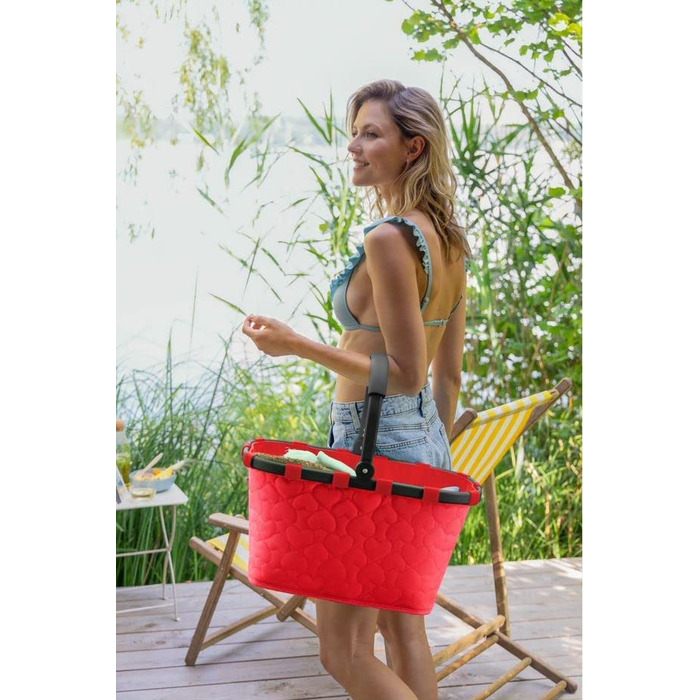 Кошик для покупок reisenthel carrybag Frame Hearts Red – міцний, місткий, з водовідштовхувальним покриттям, зручна ручка, внутрішня кишеня, червоний з принтом сердець