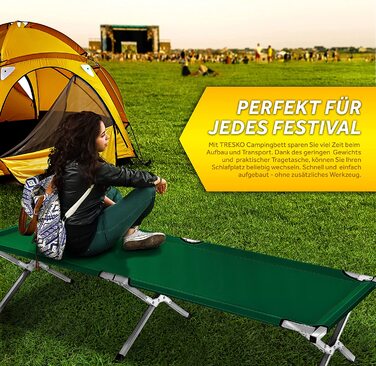 Розкладне польове ліжко TRESKO XXL 190x64x44 см, метал, до 150 кг, зелений колір, для кемпінгу