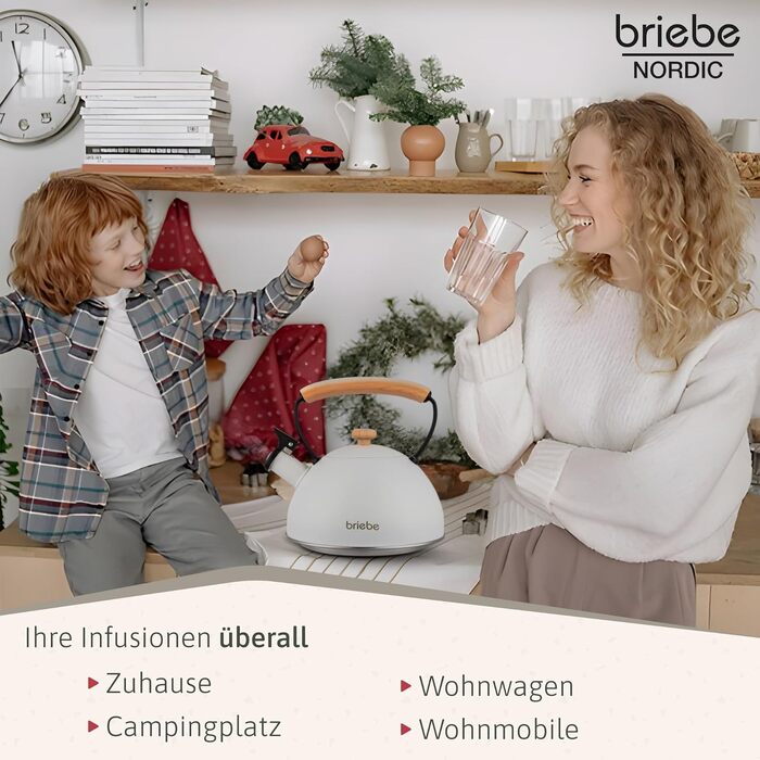 Тостер Briebe Nordic Set 2-слотовий з підставкою для булочок, 6 рівнів підсмажування + Електричний чайник індукційний 2.3л, нержавіюча сталь, без BPA, набір для сніданку в скандинавському дизайні, білий