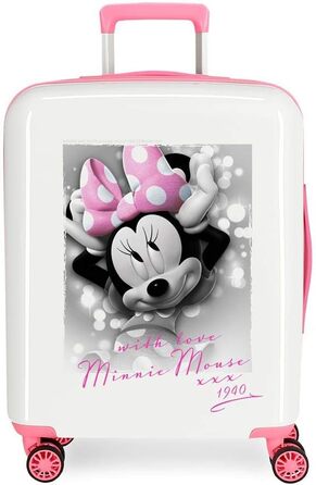 Дитяча валіза Disney Minnie, 37x55x20 см, ABS, з кодовим замком, 4 подвійні колеса, 38,4 л, біла з малюнком Мінні Маус