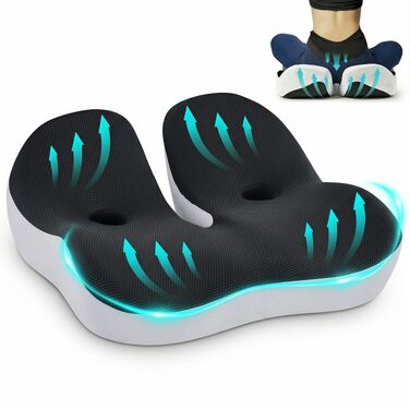 Ортопедична подушка для сидіння на стілець та в авто з Memory Foam - підтримка куприка, зняття болю при ішіасі, для дорослих (Чорний)