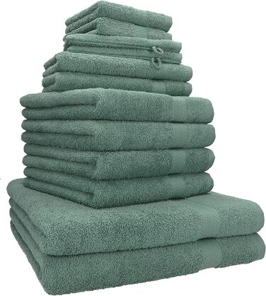 Набір рушників Betz PREMIUM 12 шт – махрові: 2 лежачих, 4 для рук, 2 для гостей, 2 для мила, 2 рукавиці – темно-зелений