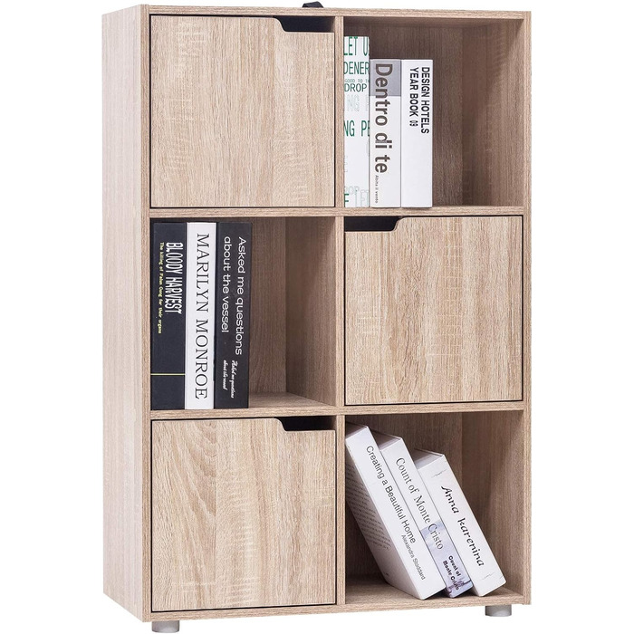 Книжкова шафа WOLTU з 3 дверцятами та 6 полицями, дуб, 29x91x59,6 см, офісний стелаж-роздільник