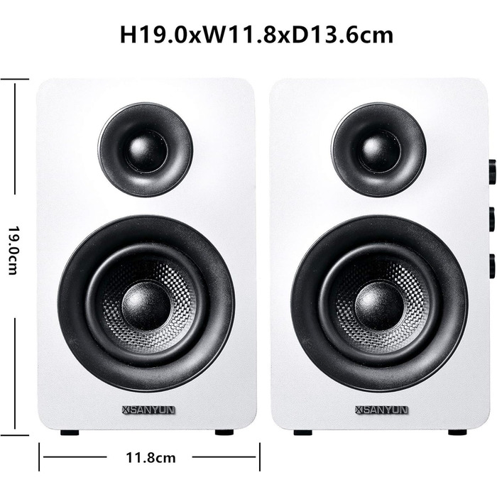 Активні Bluetooth-колонки Sanyun SW208 (пара, білі) — 3-дюймові вуглецеві динаміки 60 Вт, 24-бітний DAC, 3D-звук для ПК та монітора