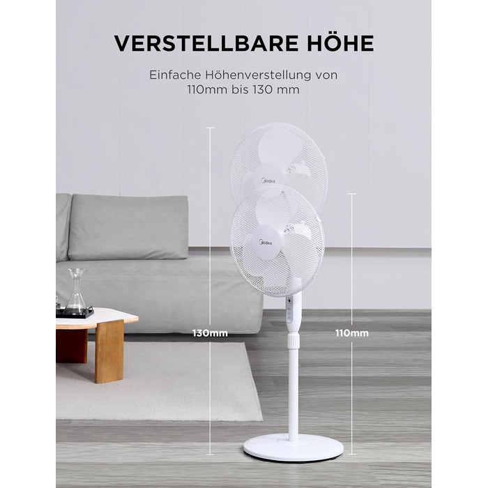 Вентилятор підлоговий Midea FS40-16JRA, 40 Вт, пульт, 3 швидкості, низький рівень шуму (55-65 дБ)