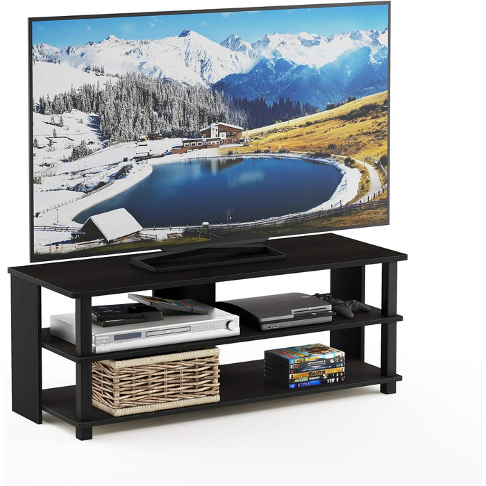 Телевізійна тумба Furinno Sully, 3-рівнева, для TV до 48 дюймів, еспресо/чорна, 104.4x40.1x39.4 см