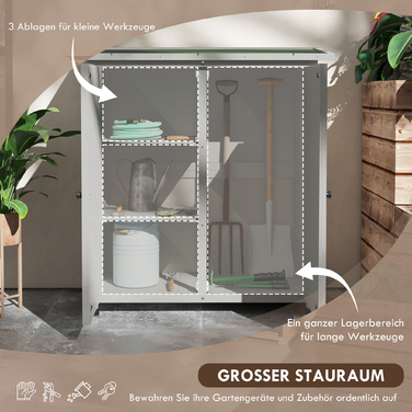 Outsunny Garden Шафа, Дерев'яний сарай для інструментів, Атмосферостійка шафа для інструментів з 2 дверима, Інструментальний будиночок з асфальтовим дахом, Інструментальна шафа для саду, Тераса, 110 x 55 x 117 см, Світло-сірий