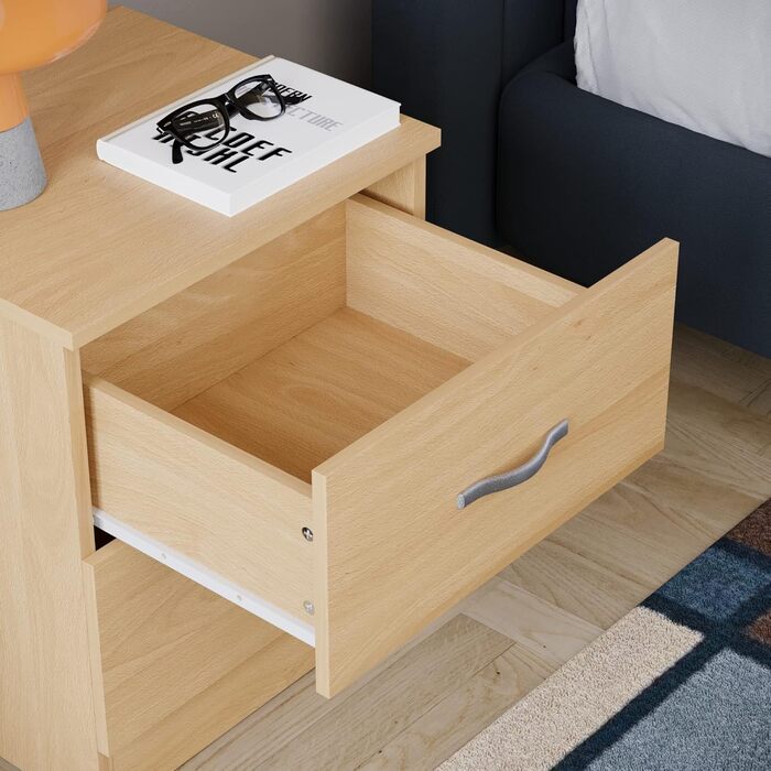 Тумба приліжкова Vida Designs Riano з натуральної сосни, 2 шухляди з металевими ручками та напрямними, унікальна підтримка шухляд проти деформації, меблі для спальні, 47x40x36 см