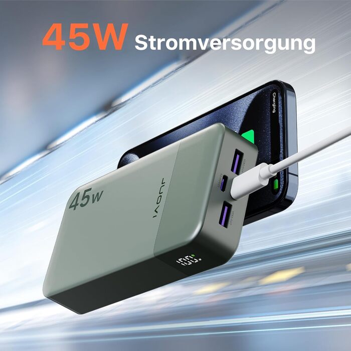 Power Bank JUOVI J2621, 20000mAh, 45W, для Switch, MacBook, iPhone, Samsung, Steam Deck, зелений