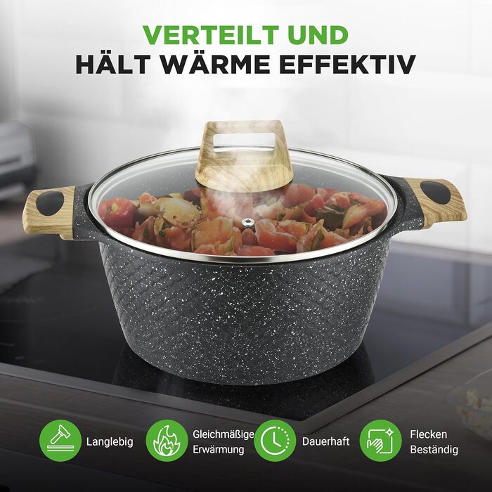 Набір посуду NutriChef 22 предмети антипригарний мармуровий: сковороди, каструлі, аксесуари для кухні (індукція, посудомийна машина)