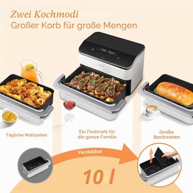 Аерофритюрниця з подвійним кошиком COSORI Dual Blaze TwinFry 10л (5л+5л), WiFi, 2800 Вт, біла