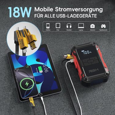 Пусковий пристрій RSH 4000A Jump Starter з компресором 150 PSI, бустер для авто 12V (бензин до 9.0L, дизель до 6.5L), Powerbank 10000 mAh та LED-ліхтарем, 4-в-1