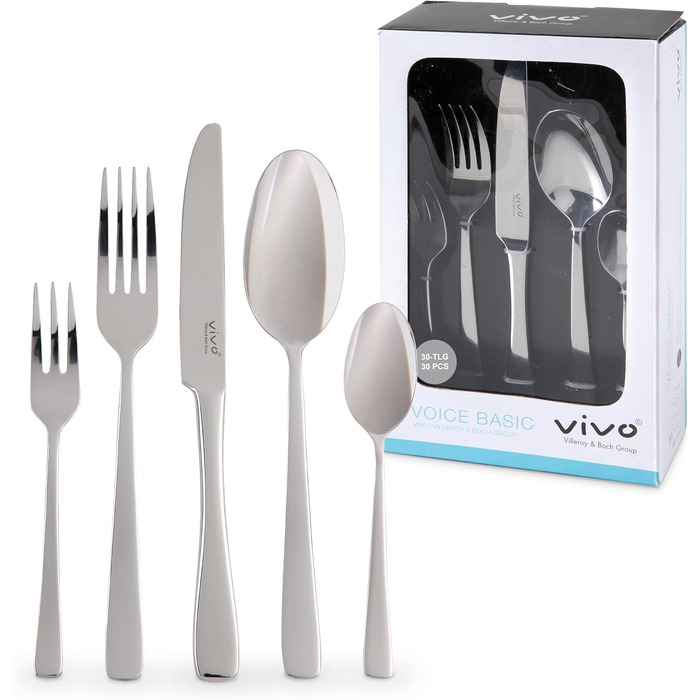 Набір столових приборів Villeroy & Boch Voice Basic 30 предметів для 6 осіб, нержавіюча сталь, придатний для мийки в посудомийній машині