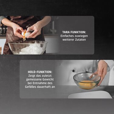 Кухонні ваги 2 в 1 CASO KitchenDuo: електронні ваги до 15 кг (крок 1 г) та високоточні ваги до 1 кг (крок 0,1 г), функція Hold, сталева поверхня
