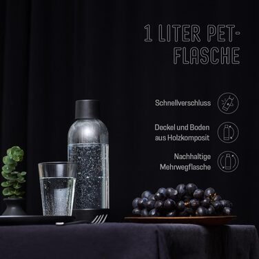 Сифон для газування води Mysoda Woody Wassersprudler (Pigeon), чорний, з CO2-циліндром