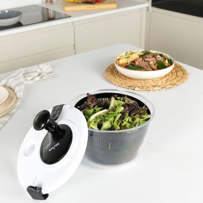 Салатниця-спінер Salter BW12003EU7 3,5 л, пластикова, чорна, для миття, сушіння та сервірування салату, з нековзною основою