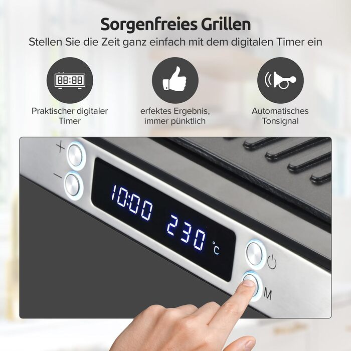 Olvy Sandwichmaker XXL: Цифровий контактний гриль 3-в-1 з антипригарним покриттям, регульована температура, таймер, велика поверхня приготування, Cool-Touch ручка, покриття без PFAS