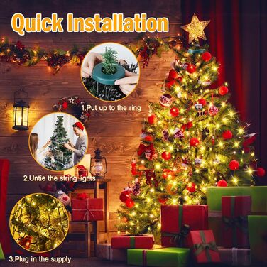 Світлодіодна гірлянда-кільце Auriostar для ялинки 2.5м, 300 LED, 12 гілок, теплий білий колір, 8 режимів та таймер, для ялинки 150-250 см, внутрішнє та зовнішнє освітлення