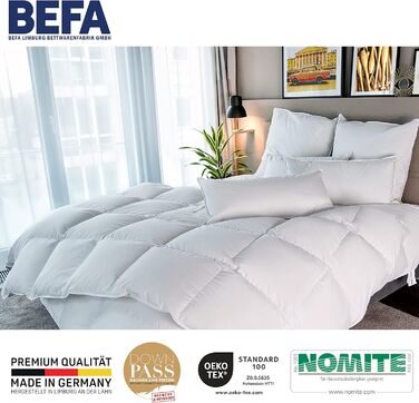 Зимова пухова ковдра BEFA NATUR 155x220 см, 60% пух, 40% перо, гіпоалергенна, сертифікат OEKO-TEX 100, Made in Germany
