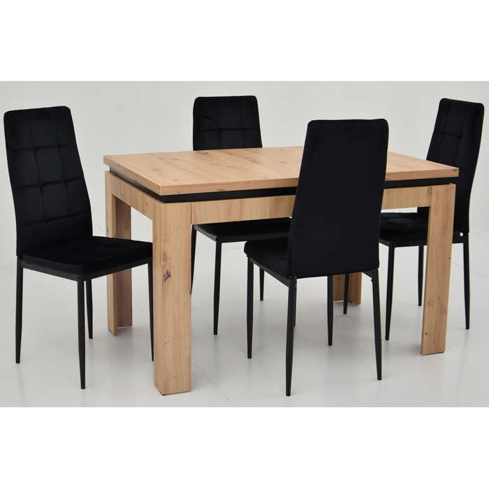 Обідній стіл ARTISAN (80x120 см, розкладний до 160 см) та 4 оббиті стільці сірого кольору
