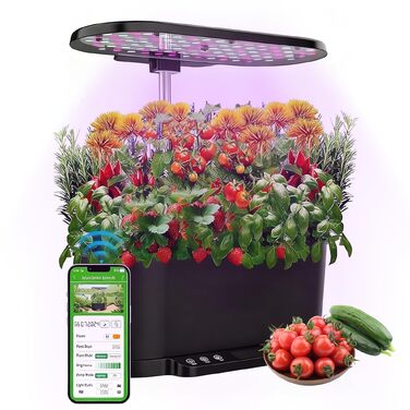 Smart Herb Garden: Гідропонна система для вирощування зелені в приміщенні з LED підсвіткою (15 горщиків, 5.5л, чорна)