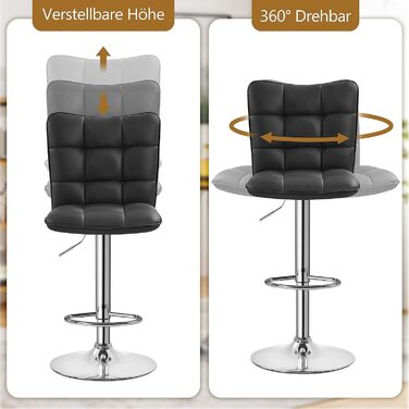 Барні стільці Yaheetech, 2 шт, 360° обертання, з підніжкою і спинкою, PU екошкіра, регульована висота 62,5-83 см, чорні, для кухні, бару, салону
