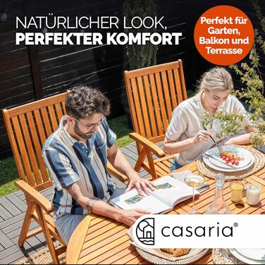 Садовий стілець Casaria® (2 шт) складний з дерева (Евкаліпт FSC®) для саду, балкону, тераси. Регульована спинка (5 положень) 55x70 см, коричневий