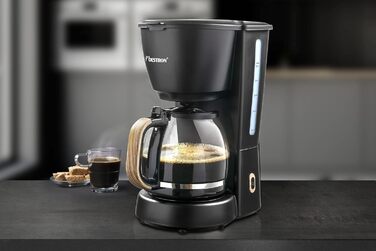 Кавоварка фільтраційна Bestron на 10 чашок, 1,5 л, з постійним фільтром і підігрівом, 1000 Вт, чорний/дерево